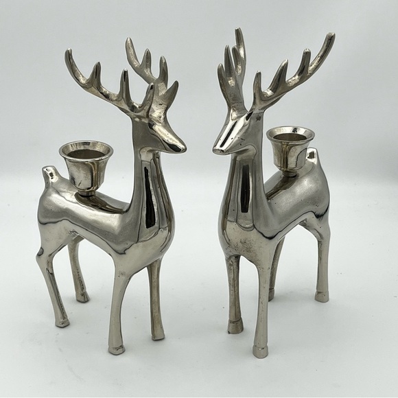 Other - Two Metal Silver Colored Reindeer Candle Holders